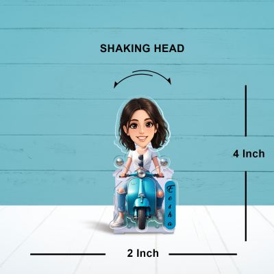 Personalized Scooty Lover Girl Booblehead Caricature for Girls Battery Powered Moving Head Feature Birthday Gift for Daughter, Sister, Mom & Lady Boss Tabletop Decor